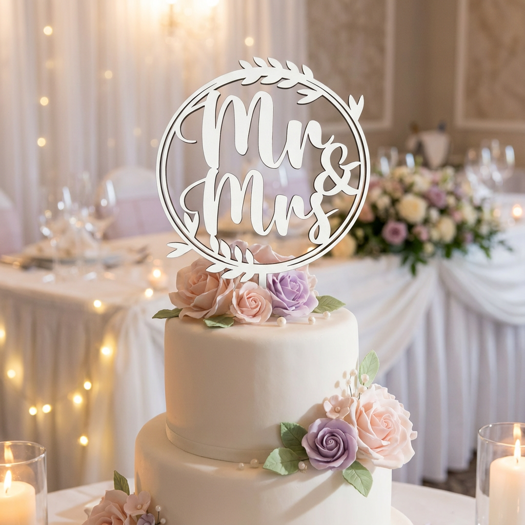 7” Acrylic Laurel Wreath Wedding & Anniversary Cake Topper | Modern Wedding Decor | Made in Arizona